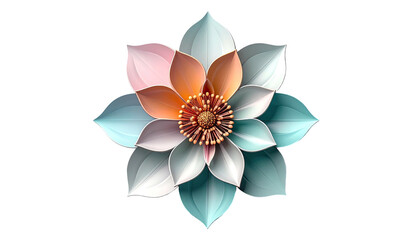 Detailed floral graphic with layered pastel petals and a detailed central stamen