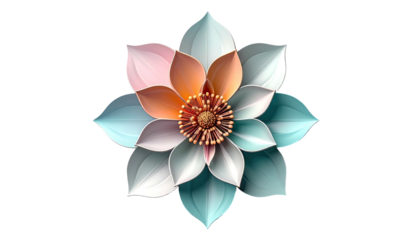 Detailed floral graphic with layered pastel petals and a detailed central stamen