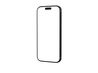 High-quality 3D render of a black smartphone with a blank screen, ideal for app presentations or website mockups. Clean and modern design.