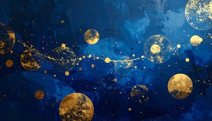 Deep blue abstract with golden circles