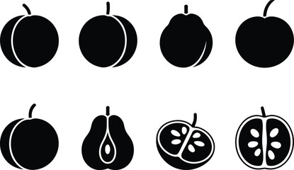 Fruit silhouettes, whole and sliced fruit, botanical illustration, fruit cross section, healthy food art, kitchen vector, culinary design,