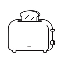 Toaster line icon. Electric kitchen appliance with bread slice for breakfast. Simple vector symbol for household and food.
