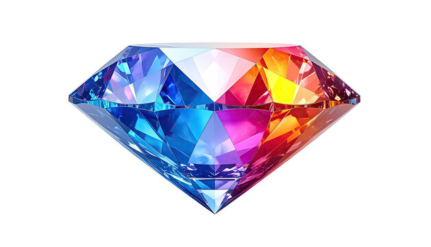 Faceted gem with iridescent rainbow coloring against a stark black background