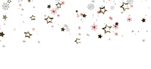 Elegant Christmas-themed background with gold stars and pink snowflakes falling on a white backdrop. Perfect for holiday designs, greeting cards
