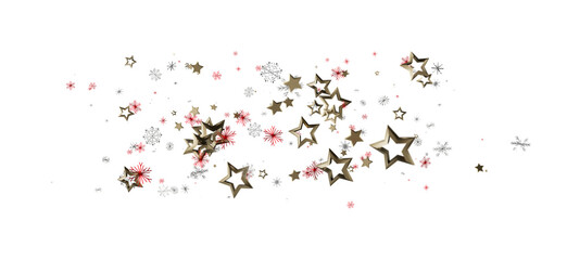 Festive design with golden stars, snowflakes and holiday elements on a white background. Perfect for Christmas, celebrations, and New Year.