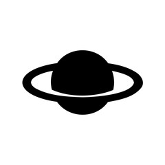 Simple black and white depiction of a planet with prominent rings