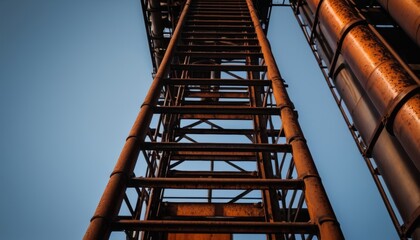 Rusty Industrial Metal Ladder Upward View