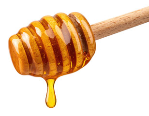 Honey dripping from a wooden honey dipper
