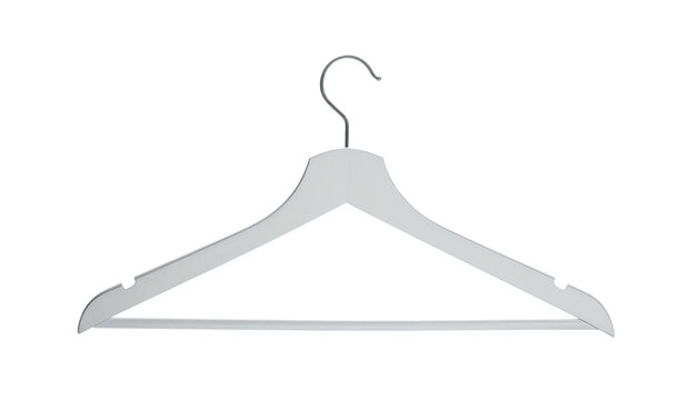 Graphic of a gray wooden clothes hanger with a silver hook against a black background