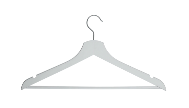 Graphic of a gray wooden clothes hanger with a silver hook against a black background - Powered by Adobe