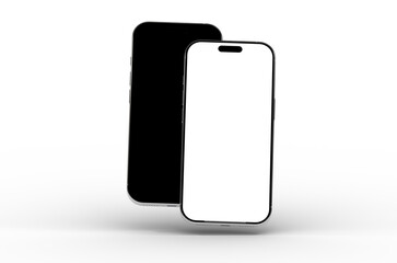 High-quality mockup of two smartphones, one with a black screen and one with a white screen, perfect for app presentations or website