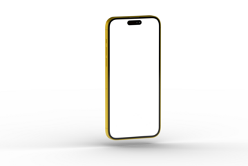 High-quality image of a yellow smartphone with a blank screen, perfect for app presentations or website designs.
