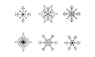 Hand-drawn doodle snowflakes set.