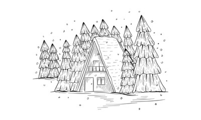 Winter cabin in the mountains