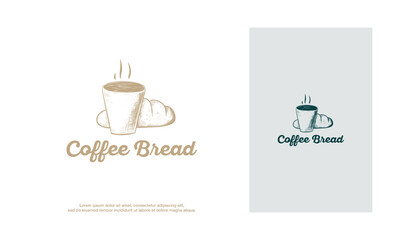 Hand Drawn Coffee and bread coffee logo design vector