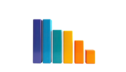Colorful 3D bar graph shows decreasing values against a black background