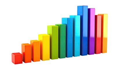 A colorful 3D bar chart illustrating increasing data levels against a black background