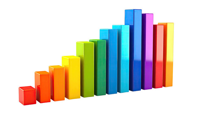 A colorful 3D bar chart illustrating increasing data levels against a black background