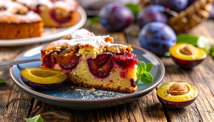 Slice of plum cake on a plate