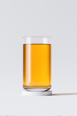 Clear glass filled with refreshing amber liquid on a white background with modern design