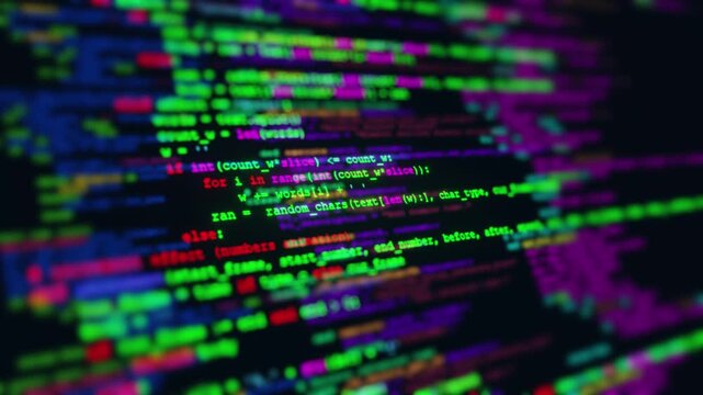 Computer network programming and background scrolling of data code. The program code. The concept of cybersecurity or hacking.4K loop nimation