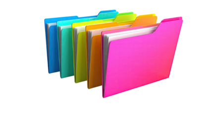 A stack of colorful, glossy file folders, each a different shade