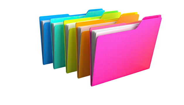 A stack of colorful, glossy file folders, each a different shade