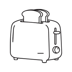 Toaster line icon. Electric kitchen appliance with bread slice for breakfast. Simple vector symbol for household and food.
