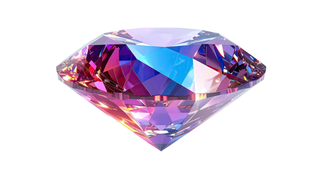 A dazzling, multi-faceted gem with vibrant, iridescent colors, isolated on black