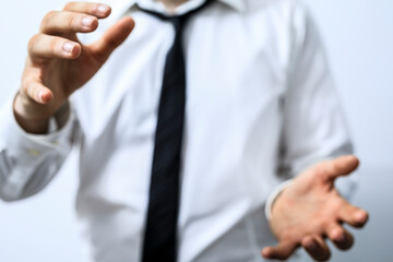 Fototapeta premium Image of businessman's hands, open palms, offering, deal, partnership, agreement, cooperation, success, business, concept.