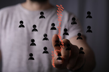 Image depicts a person reducing digital network connections, signifying loss, decline, or separation.