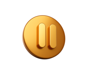 Luxurious 3D gold pause icon for media control, technology, and digital designs. 3D illustration