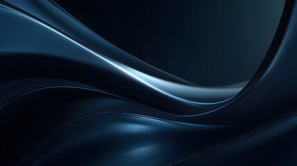 Obraz premium Elegant dark abstract background with smooth flowing metallic blue curves, futuristic wave design for technology, luxury, business and creative artworks