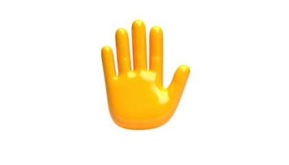 A glossy, 3D rendered hand, palm forward, against a stark black background