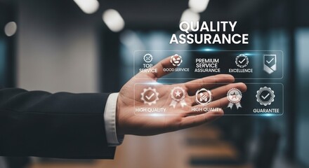 Hand Holding Luminous Hologram for Quality Assurance and Certification.