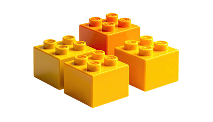Obraz premium Four colorful plastic construction blocks arranged, isolated against a stark black background