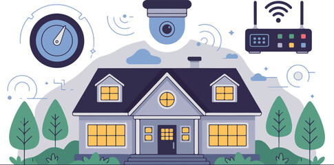Fototapeta premium Home security system with camera and wifi router