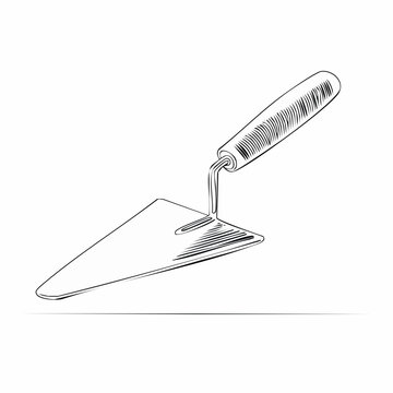 Continuous one line drawing of cement trowel, One line of cement trowel for brick. Worker tool concept continuous line art. Editable outline.