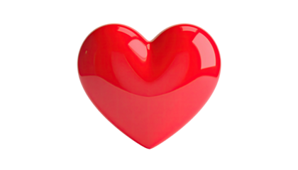 A glossy, 3D red heart floats against a stark black background