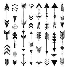 Collection of grunge arrows in tribal style artistic vector illustration for creative designs