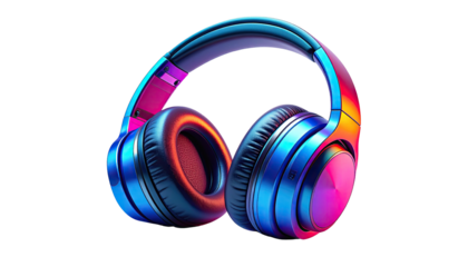 Close-up of vibrant, sleek over-ear audio device glowing with neon hues
