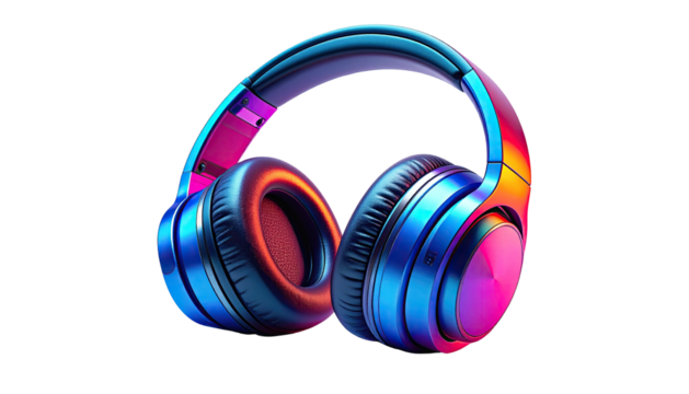 Close-up of vibrant, sleek over-ear audio device glowing with neon hues