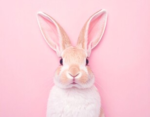 Fototapeta premium Cute bunny against a pink background