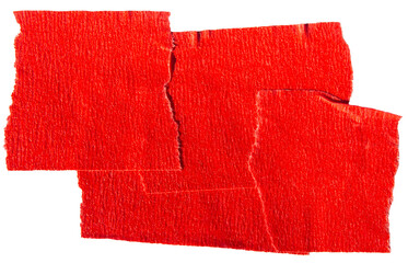 Ripped torn paper adhesive red masking tape on transparent background