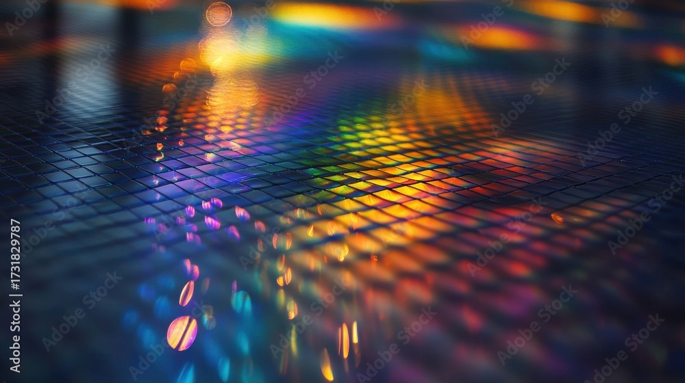 Wall mural optical diffraction grid laser interference patterns creating vibrant rainbow spectrum waves across 