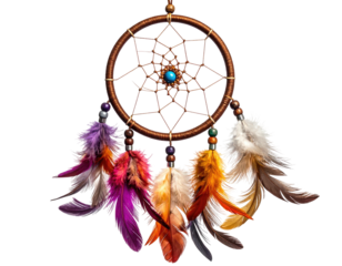 Circular dreamcatcher with colorful feathers
