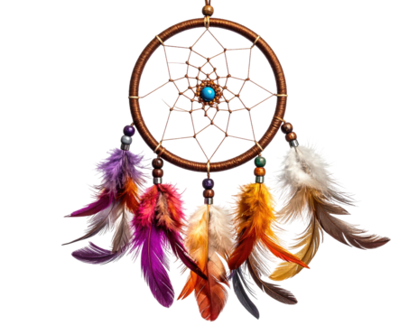 Circular dreamcatcher with colorful feathers