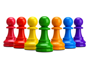 Rainbow Glossy Chess Pawns in a Row PNG