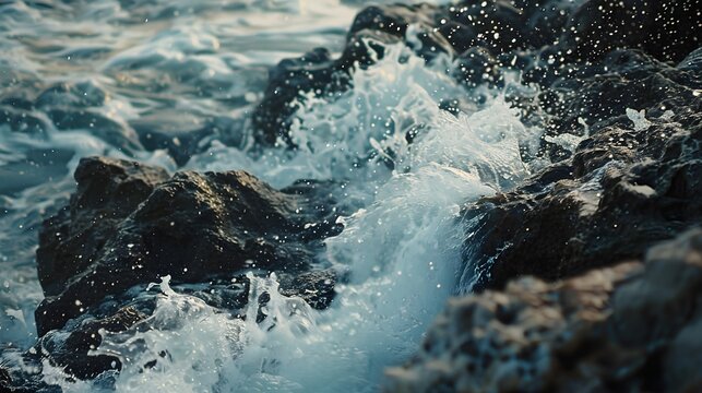 Ocean Waves Crashing on Rocks