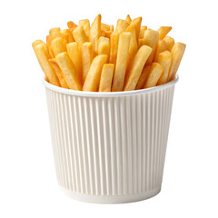 French Fries Overflowing from a White Paper Cup on a transparent Background for Commercial Use